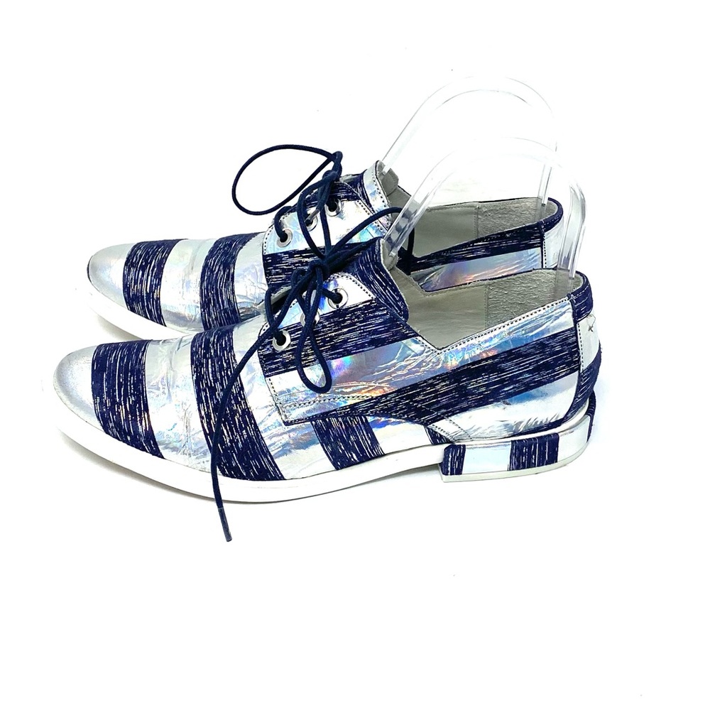 Miista Blue and Silver Striped Women's Shoes